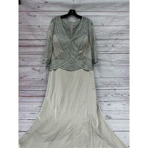 MGNY Madeline Gardner New York Mother of Bride Dress Gown Size 16 Taupe Beaded